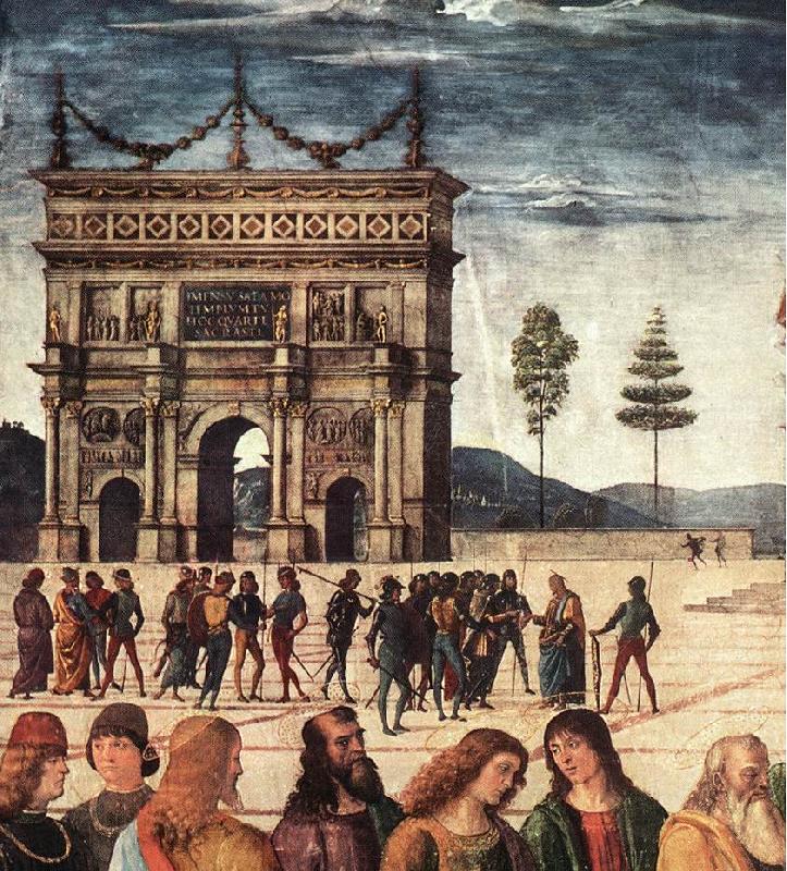 PERUGINO, Pietro Christ Handing the Keys to St. Peter (detail) a oil painting picture
